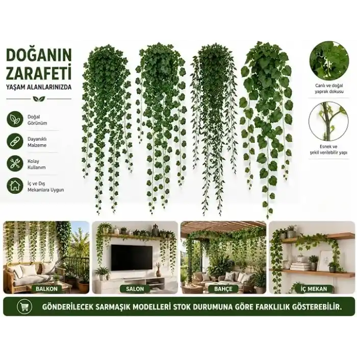Orret Home 12 Adet 240 cm Yapay Sarmaşık Yaprak – Doğal Görünümlü Dekoratif Bitki, Bahçe ve Ev Dekoru, Doğalgaz Borusu Kapatıcı, Peyzaj ve Organizasyon İçin Yapay Bitki