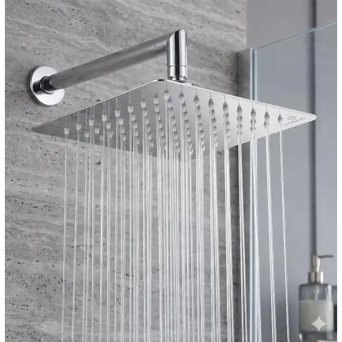 Mayaglory 25x25 cm Kare Paslanmaz Çelik Tepe Duş Başlığı - Kireç Önleyici Silikon Nozullu, Ultra İnce Tasarım, Geniş Yağmur Akışlı Banyo Duş Başlığı, Krom