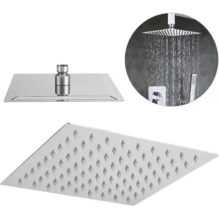 Mayaglory 25x25 cm Kare Paslanmaz Çelik Tepe Duş Başlığı - Kireç Önleyici Silikon Nozullu, Ultra İnce Tasarım, Geniş Yağmur Akışlı Banyo Duş Başlığı, Krom