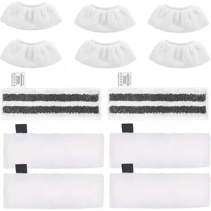 12 adet mikrofiber bez seti, Kärcher buharlı temizleyici aksesuarları EasyFix SC 2, SC 3, SC 4, SC 5 ile uyumlu, makinede yıkanabilir (4 zemin bezi seti + 2 zımpara zemin bezi + 6 el başlığı