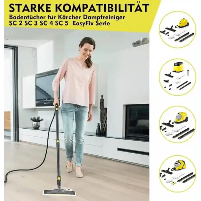 12 adet mikrofiber bez seti, Kärcher buharlı temizleyici aksesuarları EasyFix SC 2, SC 3, SC 4, SC 5 ile uyumlu, makinede yıkanabilir (4 zemin bezi seti + 2 zımpara zemin bezi + 6 el başlığı