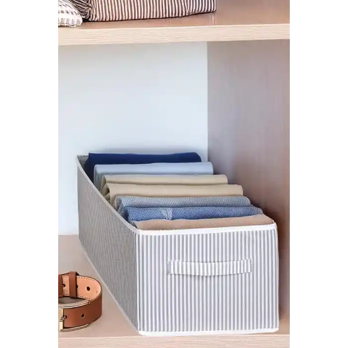 Dolap içi Pantolon Düzenleyici Saklama Kutusu Organizer (Beyaz - Gri Çizgili)