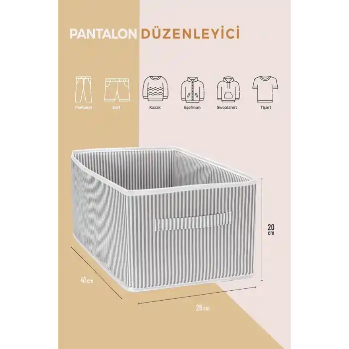 Dolap içi Pantolon Düzenleyici Saklama Kutusu Organizer (Beyaz - Gri Çizgili)