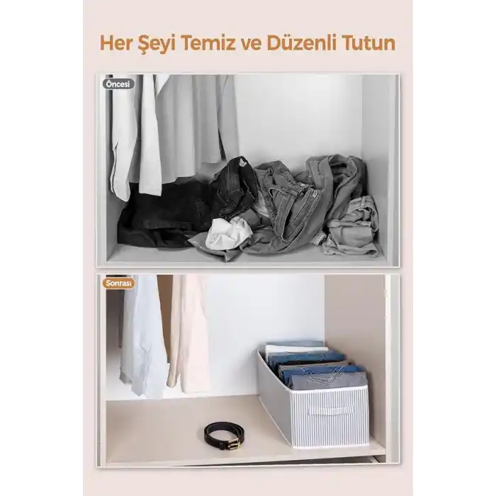 Dolap içi Pantolon Düzenleyici Saklama Kutusu Organizer (Beyaz - Gri Çizgili)