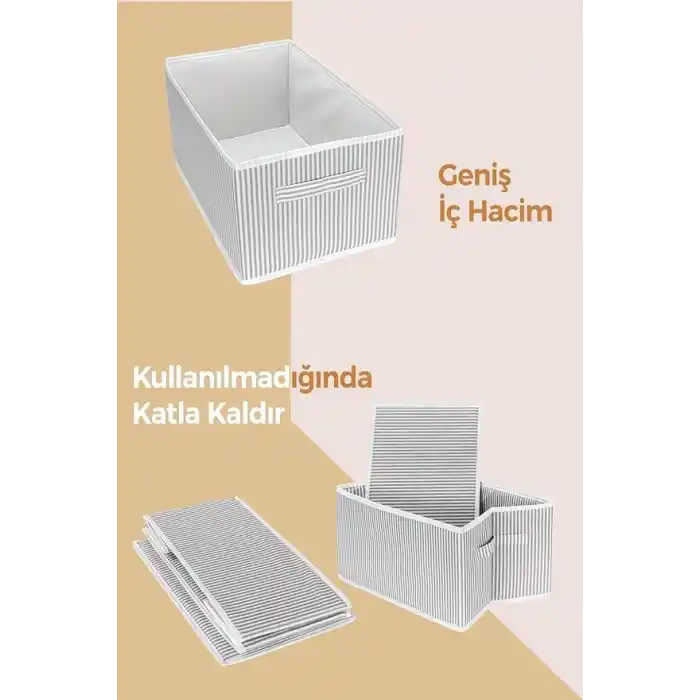 Dolap içi Pantolon Düzenleyici Saklama Kutusu Organizer (Beyaz - Gri Çizgili)