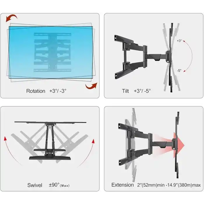 NB North Bayou TV Duvara Montaj Döner TV Braketi 45-75 Düz Ekran TV VESA için Tam Hareket 600x400mmye Kadar Yük Kapasitesi to100 lbs(45kg)