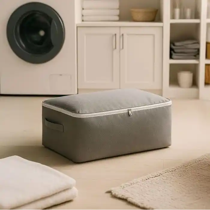 Deconox Büyük Boy Bazaaltı Kalın Kumaş Hurç | Kazak Yastık Çok Amaçlı Yatakaltı Düzenleme Hurcu Gri (64cmx45cmx20cm) 4 lü 6 lı ve Şeffaf Pencereli Seçenekli (6 LI PAKET)