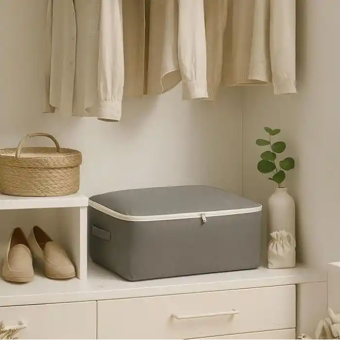 Deconox Büyük Boy Bazaaltı Kalın Kumaş Hurç | Kazak Yastık Çok Amaçlı Yatakaltı Düzenleme Hurcu Gri (64cmx45cmx20cm) 4 lü 6 lı ve Şeffaf Pencereli Seçenekli (6 LI PAKET)