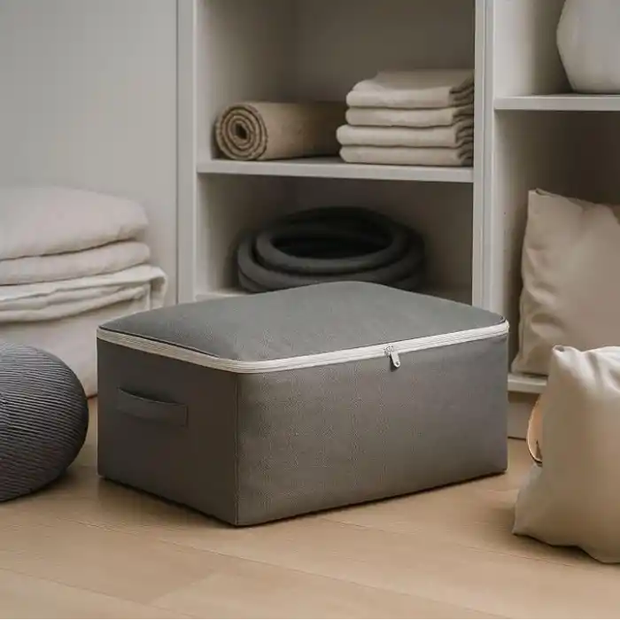 Deconox Büyük Boy Bazaaltı Kalın Kumaş Hurç | Kazak Yastık Çok Amaçlı Yatakaltı Düzenleme Hurcu Gri (64cmx45cmx20cm) 4 lü 6 lı ve Şeffaf Pencereli Seçenekli (6 LI PAKET)