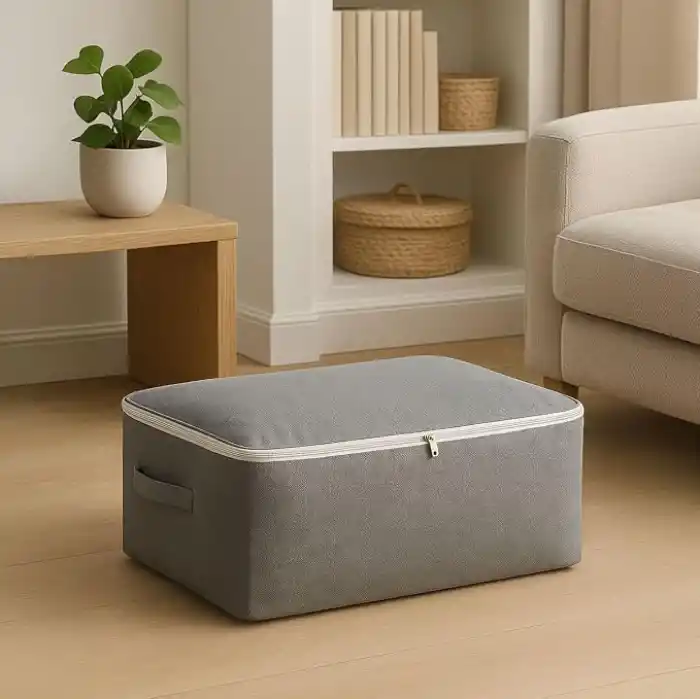 Deconox Büyük Boy Bazaaltı Kalın Kumaş Hurç | Kazak Yastık Çok Amaçlı Yatakaltı Düzenleme Hurcu Gri (64cmx45cmx20cm) 4 lü 6 lı ve Şeffaf Pencereli Seçenekli (6 LI PAKET)