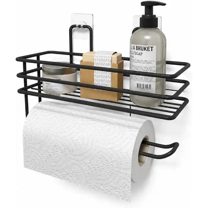 Alper Banyo Yapışkanlı Siyah Raflı Solo Havlu Askısı, Delmeden Montaj Banyo ve Mutfak Duvar Tipi Havluluk Organizer