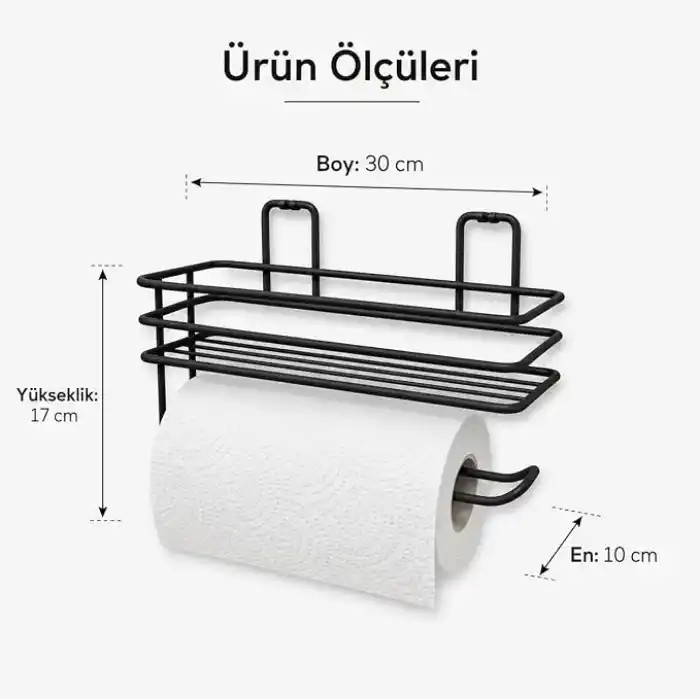 Alper Banyo Yapışkanlı Siyah Raflı Solo Havlu Askısı, Delmeden Montaj Banyo ve Mutfak Duvar Tipi Havluluk Organizer