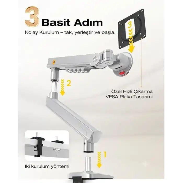 NB ERGONOMIC North Bayou A5-XS 17-32 Tek kol 2-9 KG Vesa Uyumlu Monitör Standı Gri