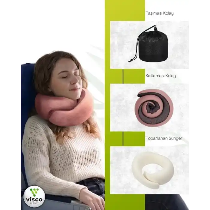 Visco Planet Ortopedik Spiral Seyahat Boyun Yastığı%100 Visco