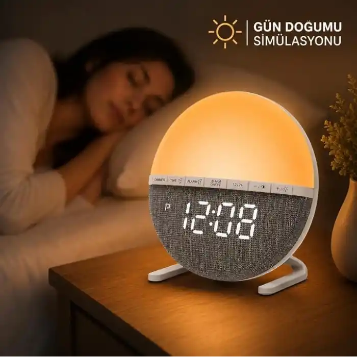 Adornist Gün Doğumu Simülasyonlu Alarmlı Saat – Uyandırma Lambası ve Gece Lambası, 10 Işık Seviyesi, Tek Sesli Alarm, Tek Tuşla Erteleme, 12/24 Saat, Kablolu, Yatak ve Çocuk Odası