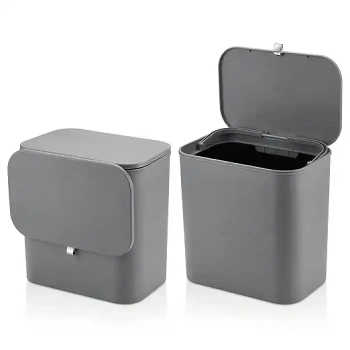 Orret Home Dolap Kapağına Asılabilir 15 Litre Çöp Kovası, Duvara Yapıştırılabilir Çift Tarafa Açılabilir Mutfak Çöp Kutusu, Banyo Çöp Kovası, Kapaklı Asma Çöp Kovası Organizer (Gri)