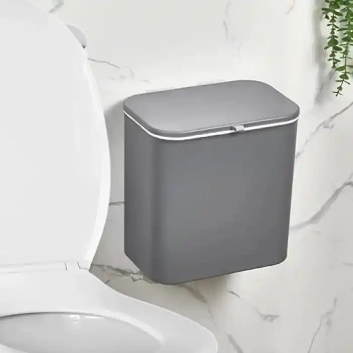 Orret Home Dolap Kapağına Asılabilir 15 Litre Çöp Kovası, Duvara Yapıştırılabilir Çift Tarafa Açılabilir Mutfak Çöp Kutusu, Banyo Çöp Kovası, Kapaklı Asma Çöp Kovası Organizer (Gri)