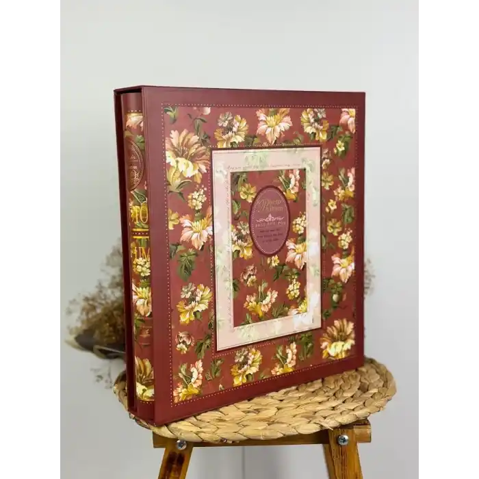 Rabsev 10x15cm 500 Fotoğraf Kapasiteli Kutulu Çiçek Desenli Lüks Ofset Fotoğraf Albümü (BORDO)