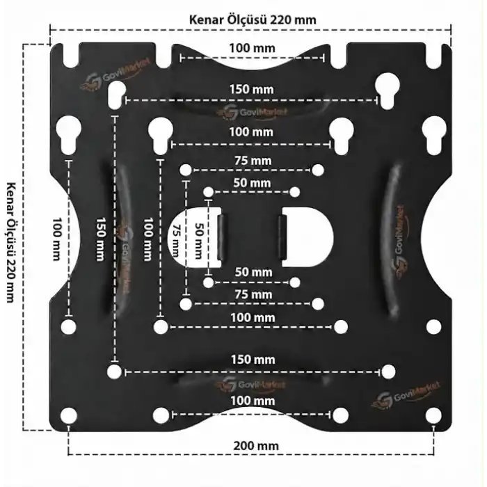 32–43 İnç Hareketli TV Duvar Askı Aparatı – Ayarlanabilir Metal, VESA 75x75 / 100x100 / 200x150 / 200x200 mm, 20 kg Taşıma Kapasitesi (50-CM)