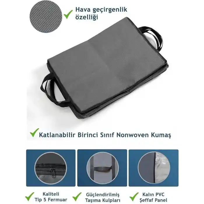6 Adet Pencereli Yastık Saklama Hurcu - Mega Boy Yorgan Hurç Organizer Düzenleyici - 75 X 40 X 40 Cm (Antrasit)