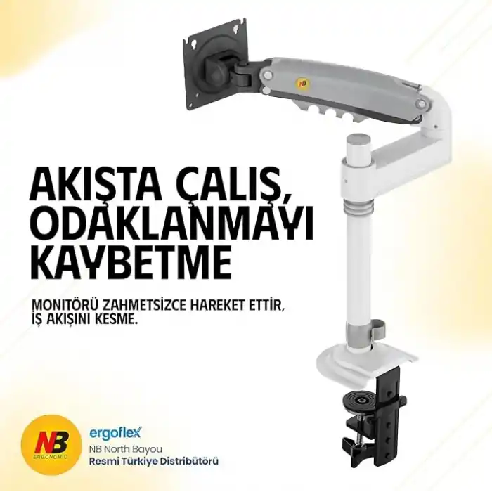 North Bayou NB H100 Ergonomic 17-32 Amortisörlü 2-9 kg Monitör Standı (BEYAZ)