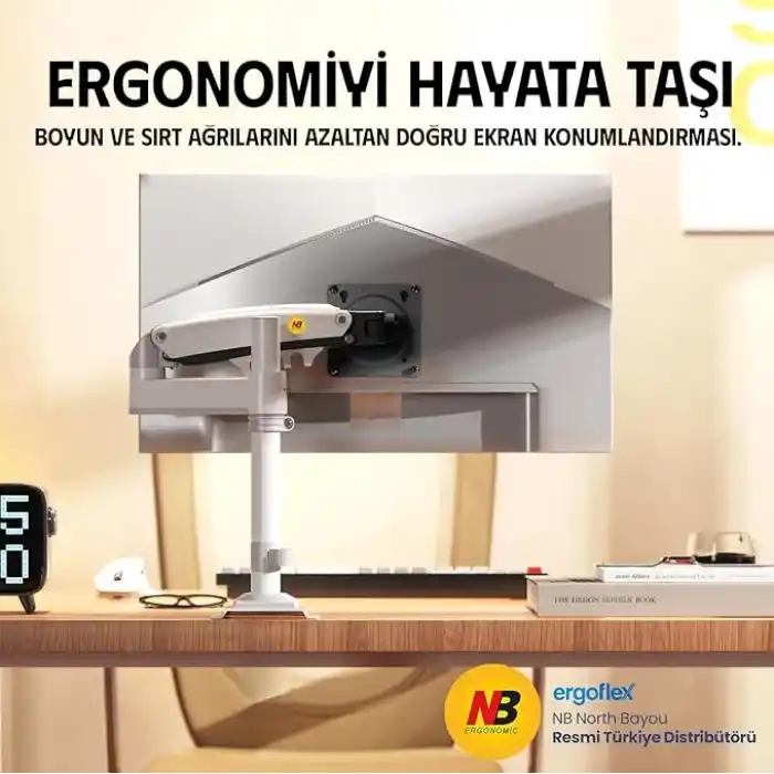 North Bayou NB H100 Ergonomic 17-32 Amortisörlü 2-9 kg Monitör Standı (BEYAZ)