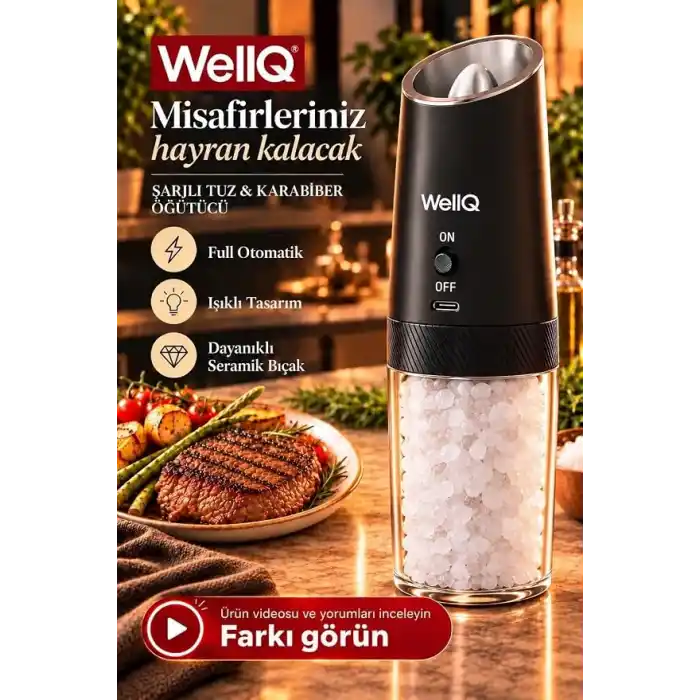 Şarjlı Işıklı Full Otomatik Yeni Nesil Tuz Karabiber Değirmeni Baharat Öğütücü