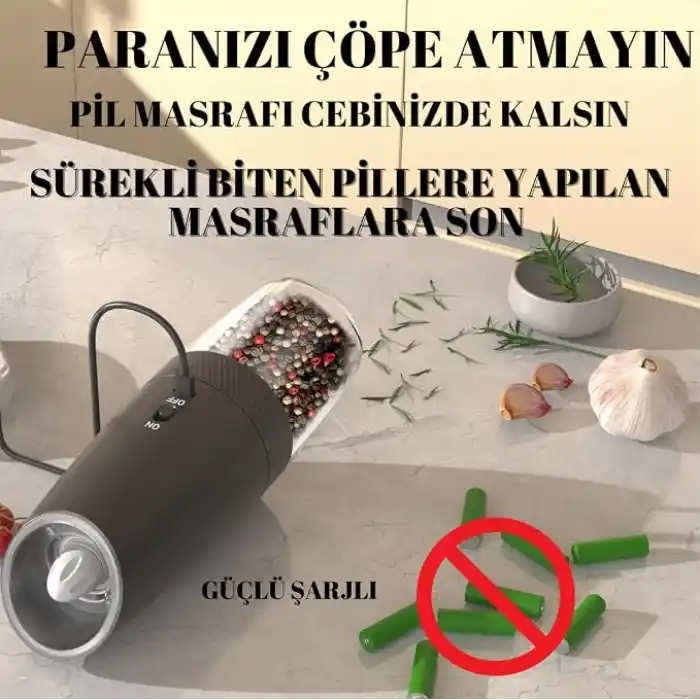 Şarjlı Işıklı Full Otomatik Yeni Nesil Tuz Karabiber Değirmeni Baharat Öğütücü