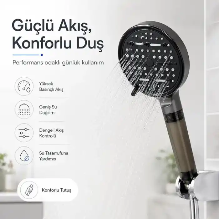 SOGUD Duş Başlığı Seti Antrasit Gri - Filtreli Arıtmalı El Duşu - 6 Fonksiyonlu Yüksek Basınçlı Model - 3 Yedek Filtre Kartuşlu Kireç Önleyici Su Tasarruflu [Enerji Sınıfı A++]