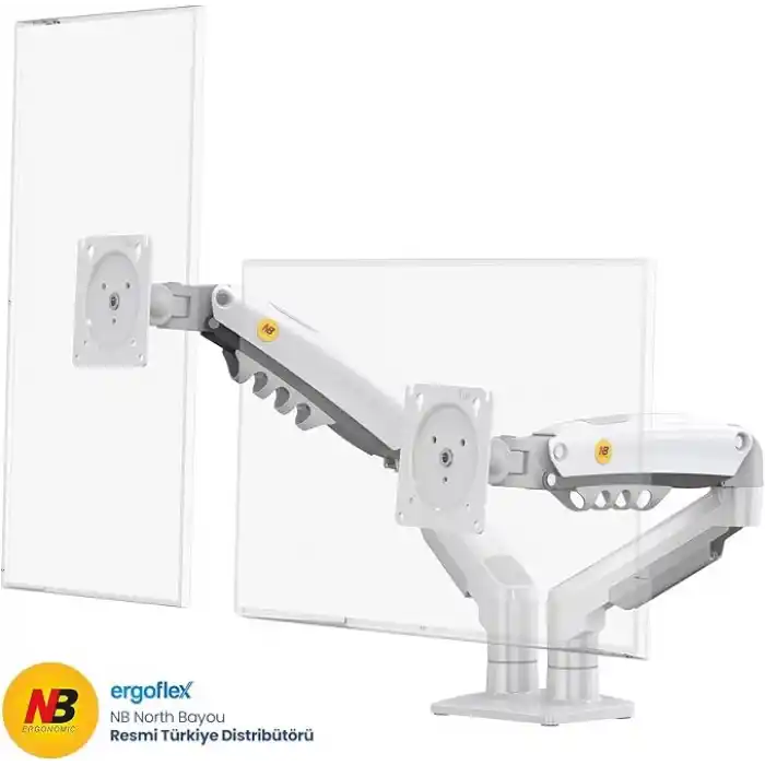 North Bayou NB F160 Ergonomic Çift Kol 2-9 kg Kapasiteli Yeni Nesil Profosyonel Monitör Standı (Beyaz)