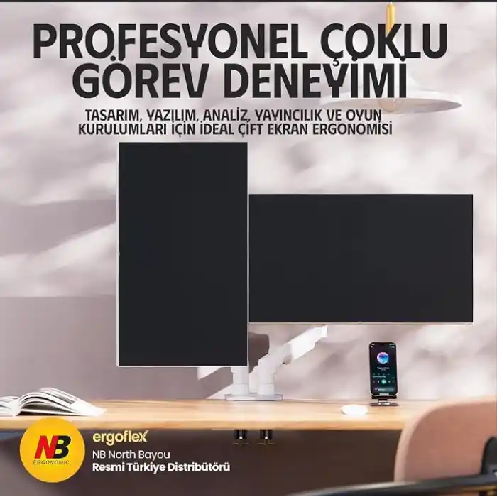 North Bayou NB F160 Ergonomic Çift Kol 2-9 kg Kapasiteli Yeni Nesil Profosyonel Monitör Standı (Beyaz)