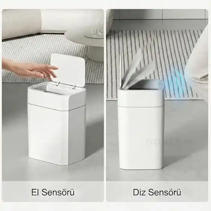 12 Litre Hareket Sensörlü Çöp Kovası, Otomatik, Banyo Çöp Kovası, Çocuk Odası Çöp Sepeti, Çöp Kutusu, (2 adet 1.5 V AA pil, piller pakete dahil değildir) 23.5x17.5x31.8 cm