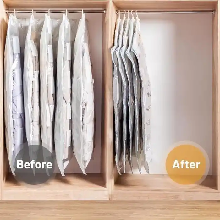 AEE® 3lü Askılı Vakumlu Hurç Elbise Torbası Kılıfı 145x70 105x70 90x60 Vakumlu Gamboç Kıyafet Koruma ve Saklama Çantası Dolap Düzenleyici Organizer
