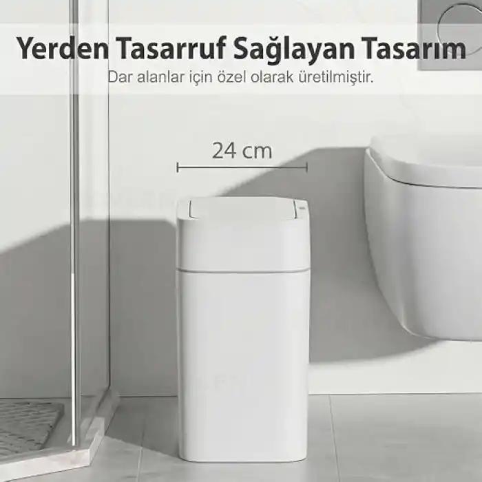 12 Litre Hareket Sensörlü Çöp Kovası, Otomatik, Banyo Çöp Kovası, Çocuk Odası Çöp Sepeti, Çöp Kutusu, (2 adet 1.5 V AA pil, piller pakete dahil değildir) 23.5x17.5x31.8 cm