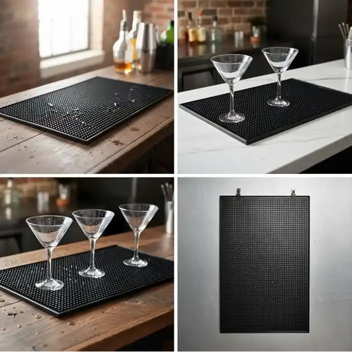 Deconox Lüx Bar Matı 43x28 cm Kaymaz Siyah Kauçuk Bar ve Bulaşık Matı - Dayanıklı Dökülme ve Servis Matı (450 gr) Bardak Kurulama Matı