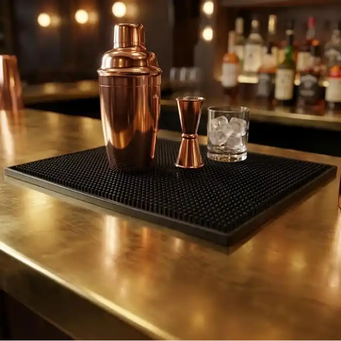 Deconox Lüx Bar Matı 43x28 cm Kaymaz Siyah Kauçuk Bar ve Bulaşık Matı - Dayanıklı Dökülme ve Servis Matı (450 gr) Bardak Kurulama Matı