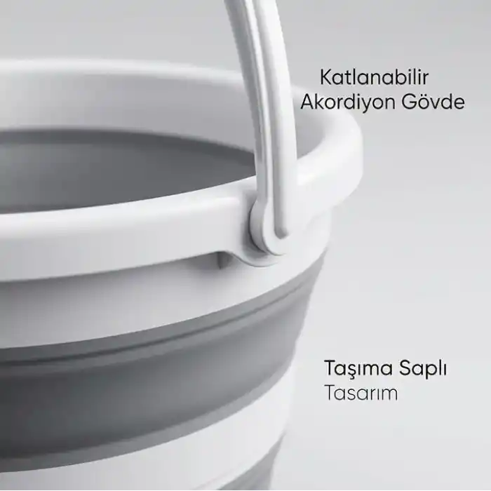 Deconox Katlanabilir Temizlik Kovası 13 Litre, 30 cm Çap, Açık 28 cm Kapalı 6 cm, Yer Kaplamayan Akordiyon Kova, Banyo Mutfak Kamp ve Karavan İçin, Gri