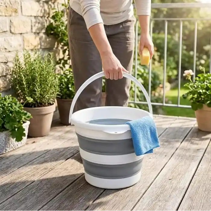 Deconox Katlanabilir Temizlik Kovası 13 Litre, 30 cm Çap, Açık 28 cm Kapalı 6 cm, Yer Kaplamayan Akordiyon Kova, Banyo Mutfak Kamp ve Karavan İçin, Gri