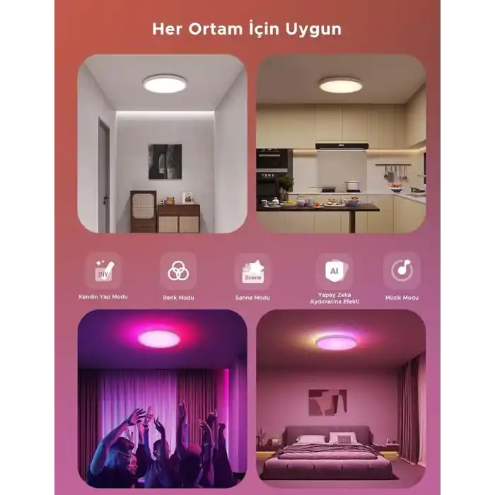 Govee RGBWW + RGBIC Yuvarlak Akıllı Tavan Armatürü 12 İnç H80A1C01