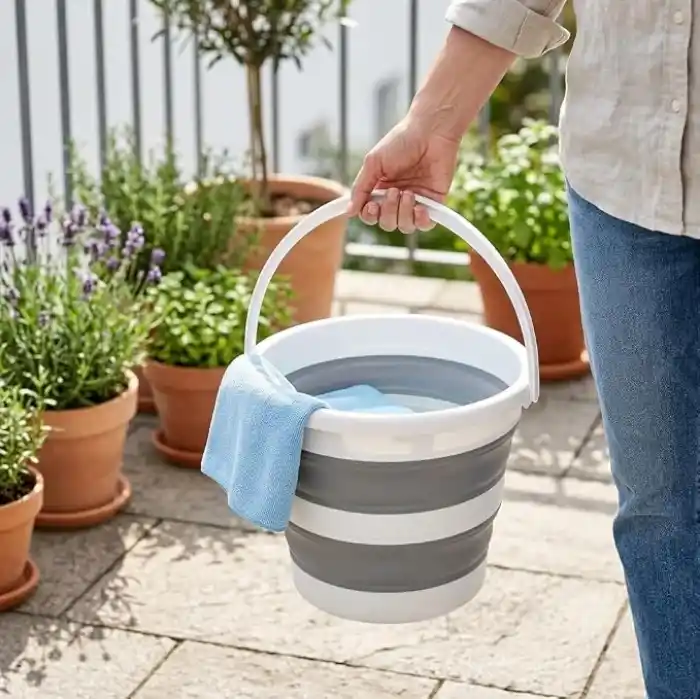 Deconox Katlanabilir Temizlik Kovası 13 Litre, 30 cm Çap, Açık 28 cm Kapalı 6 cm, Yer Kaplamayan Akordiyon Kova, Banyo Mutfak Kamp ve Karavan İçin, Gri