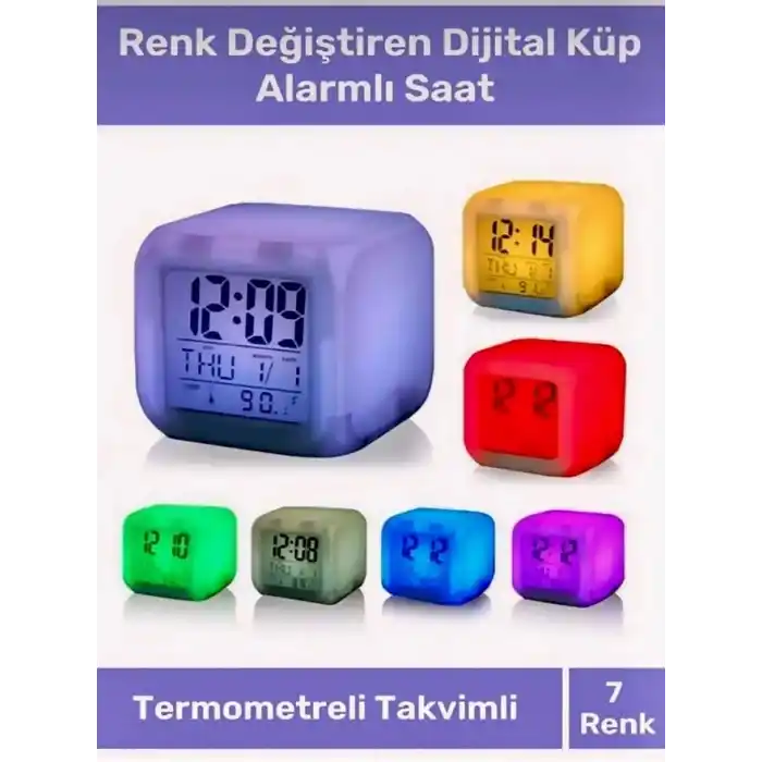 Busstier Renk Değiştiren Küp Şeklinde Dijital Masa Saati: Alarm, Termometre ve Tarih Özellikli