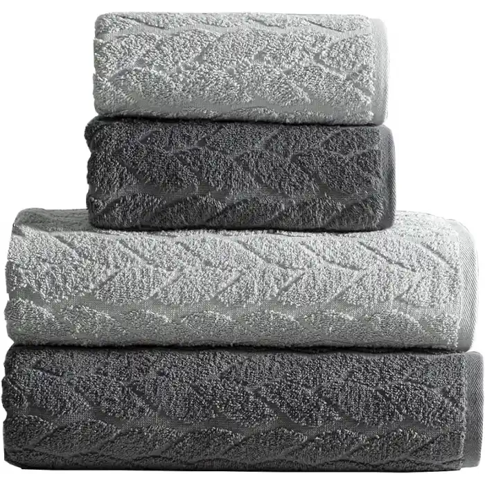 Mürdüm Home Sarmaşık Çift Renk Banyo Havlusu, 4lü Paket 2 Parça (70x140),2 Parça (50x90) Yumuşak ve Emici, Kaliteli Günlük Kullanıma Uygun%100 Pamuk Havlu (Antrasit-Gri)