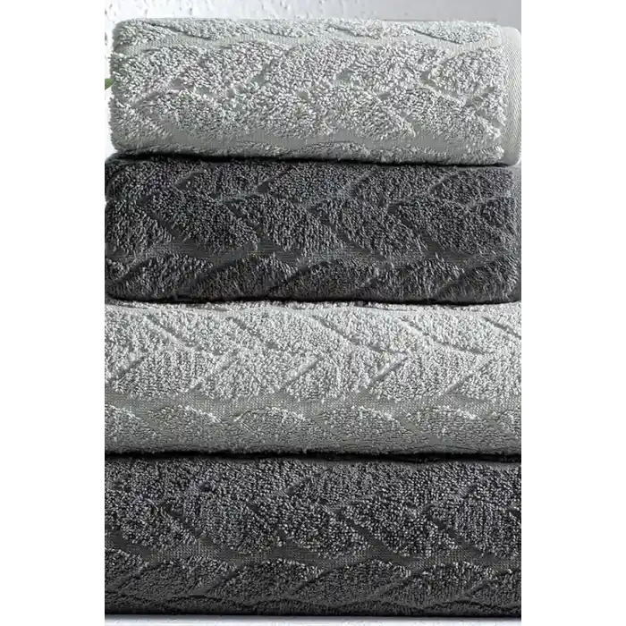 Mürdüm Home Sarmaşık Çift Renk Banyo Havlusu, 4lü Paket 2 Parça (70x140),2 Parça (50x90) Yumuşak ve Emici, Kaliteli Günlük Kullanıma Uygun%100 Pamuk Havlu (Antrasit-Gri)