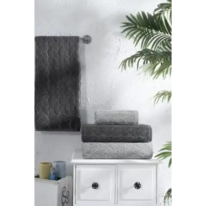 Mürdüm Home Sarmaşık Çift Renk Banyo Havlusu, 4lü Paket 2 Parça (70x140),2 Parça (50x90) Yumuşak ve Emici, Kaliteli Günlük Kullanıma Uygun%100 Pamuk Havlu (Antrasit-Gri)