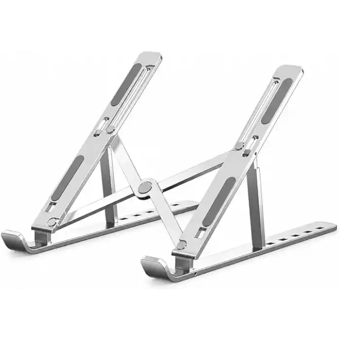 PrimeX ADS-AL05 Alüminyum Ayarlı Laptop Standı, MacBook Notebook Yükseltici Tutucu, Katlanabilir Taşınabilir Ergonomik Laptop Altlığı, 10-16 İnç Uyumlu, Kaymaz Silikon Destekli Gümüş Stand