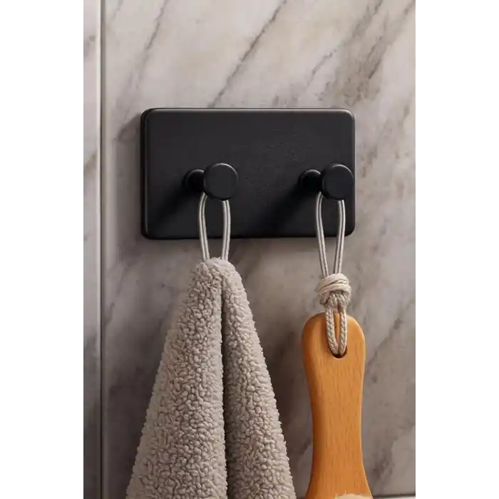 ATA HOME Banyor 6Lı Banyo Seti Yapışkanlı Banyo Düzenleyici Şampuanlık Diş Fırçalık Sabunluk Askılık Takımı Siyah
