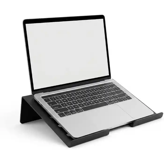 Deconox Metal Laptop Standı, Siyah Dizüstü Bilgisayar Yükseltici Stand, 38x26 cm Havalandırma Delikli Ergonomik Açılı Notebook Standı, Özel Boyalı Masaüstü Laptop Yükseltici