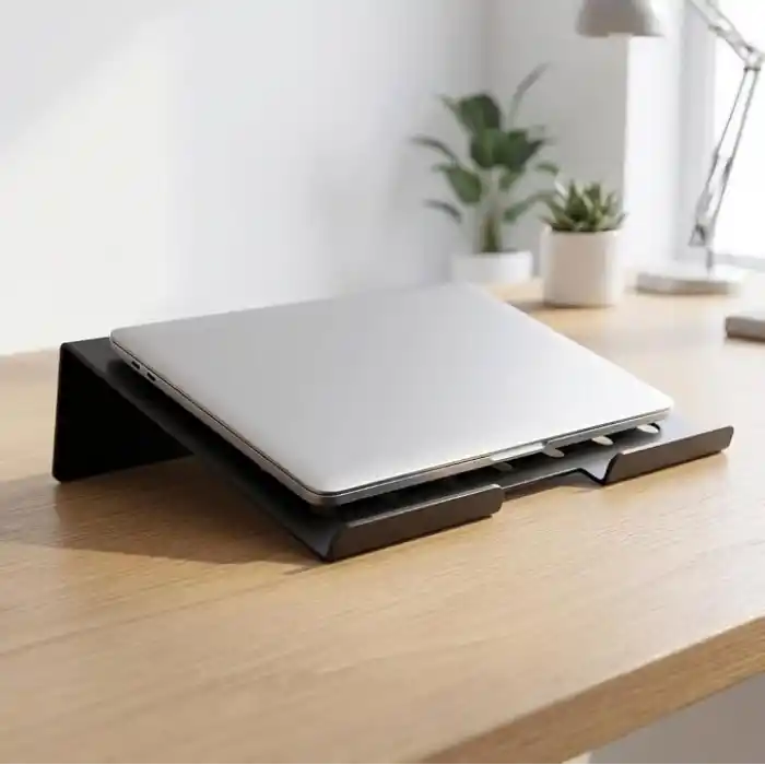 Deconox Metal Laptop Standı, Siyah Dizüstü Bilgisayar Yükseltici Stand, 38x26 cm Havalandırma Delikli Ergonomik Açılı Notebook Standı, Özel Boyalı Masaüstü Laptop Yükseltici