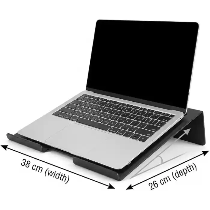 Deconox Metal Laptop Standı, Siyah Dizüstü Bilgisayar Yükseltici Stand, 38x26 cm Havalandırma Delikli Ergonomik Açılı Notebook Standı, Özel Boyalı Masaüstü Laptop Yükseltici