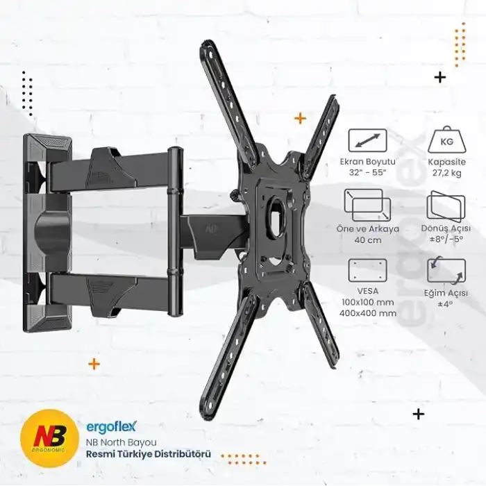 North Bayou NB P4 Ergonomic Ultra Ince 32–55 Alman TUV Sertifikalı Profosyonel Tv Askı Aparatı